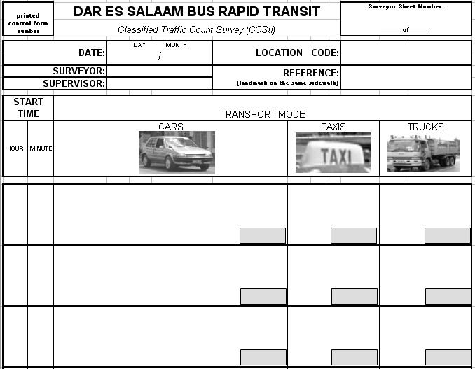 Fig. 4.7 Survey form for cars and trucks in Dar es Salaam.