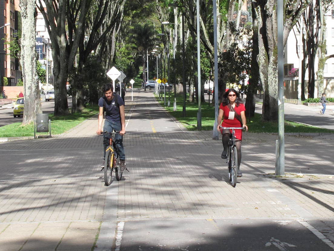 Fig. 31.17 Bike lane in the center of a boulevard in Bogotá.