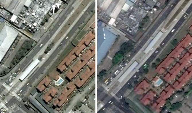 Fig. 25.36 Chiminangos station in Cali in 2008 with one sub-stop (left) and the station in 2013 with two sub-stops.