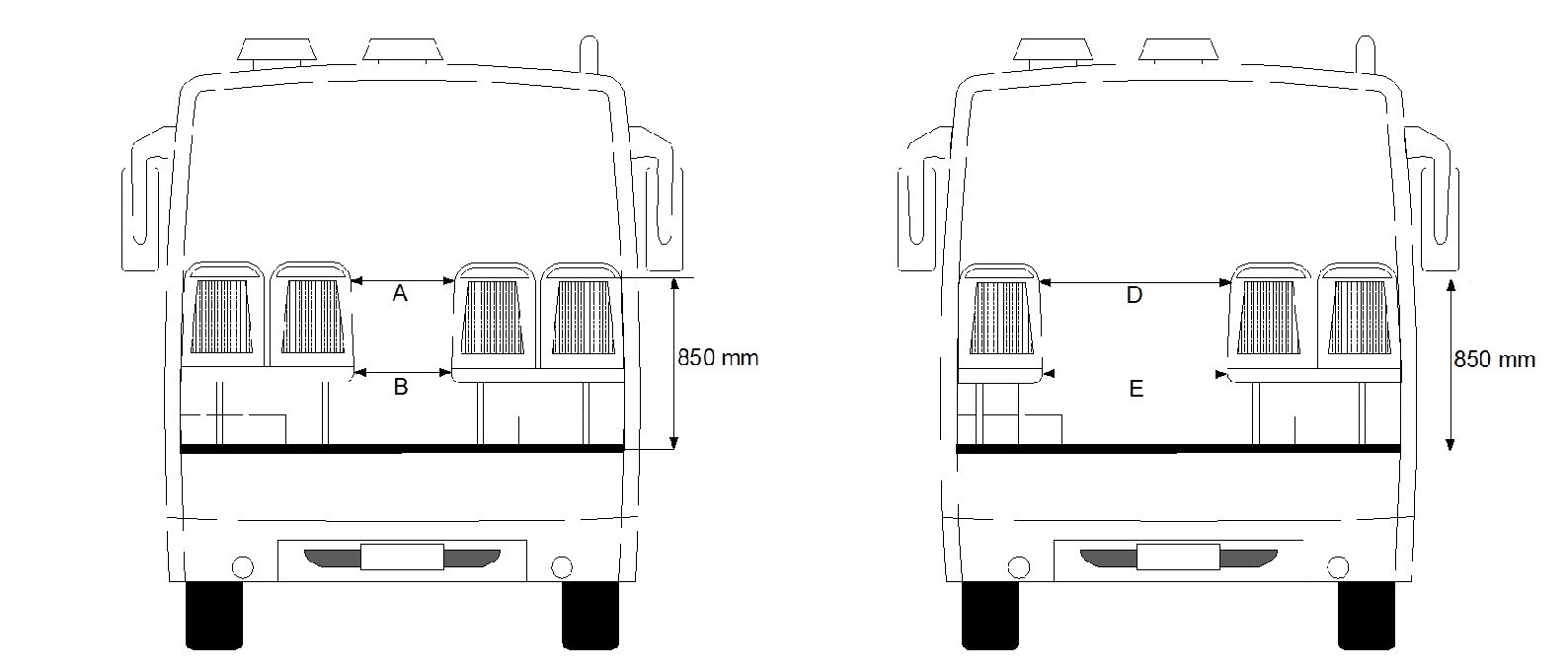 Fig. 20.19 The aisle located between the doors in all types of vehicles must not have double seats on both sides.
