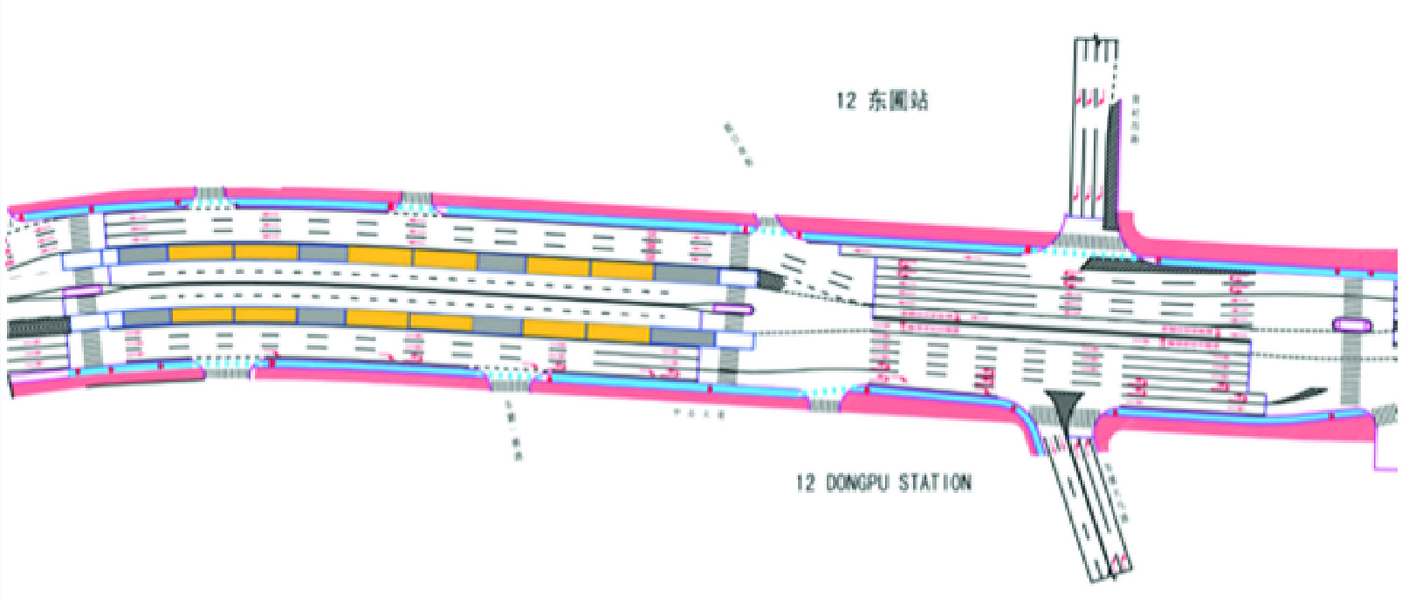 Fig. 24.45 Dongpu BRT station in Guangzhou, provides at-grade station access at both ends, combined with U-turns.