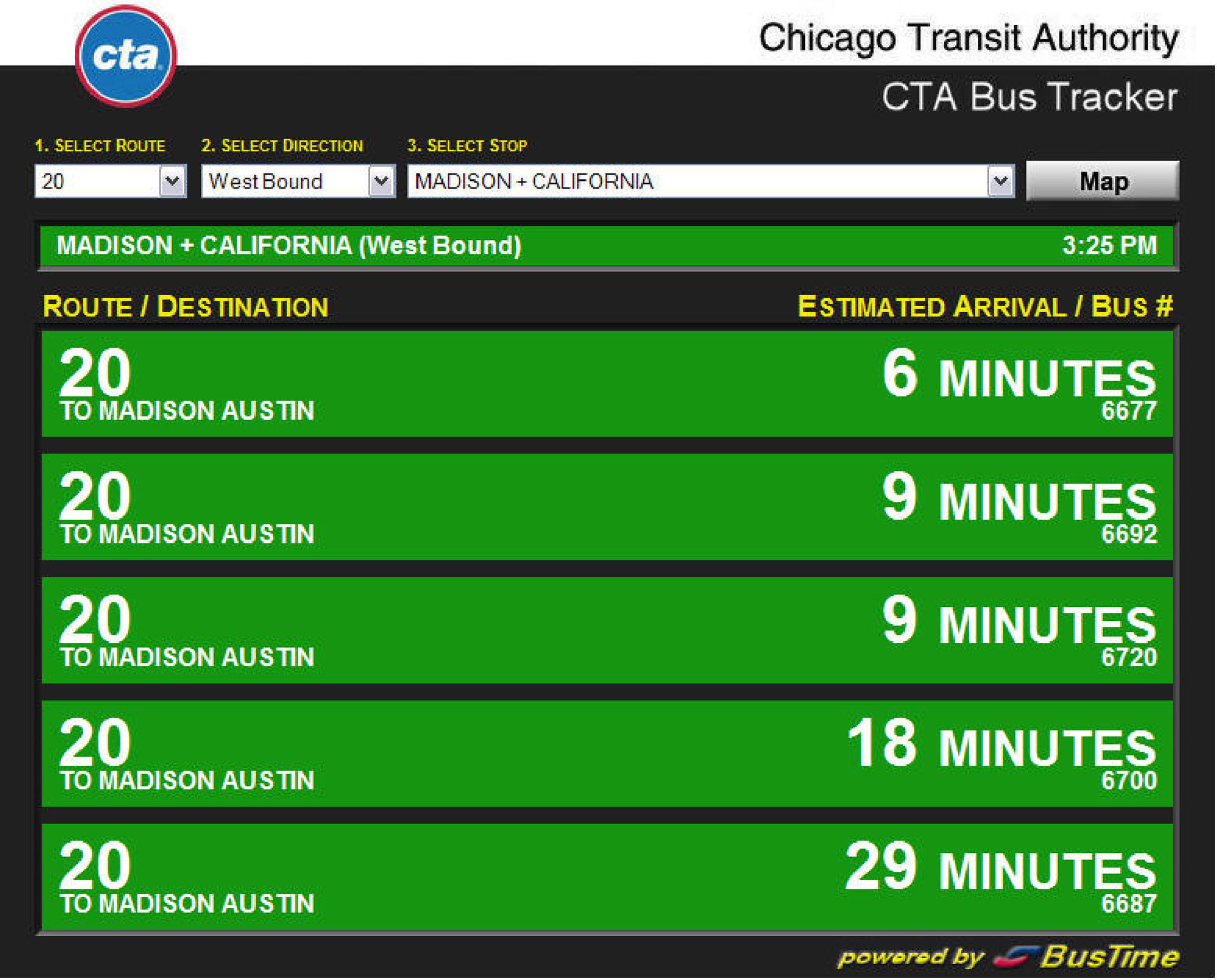 Fig. 19.3 Bus tracking interface in Chicago.