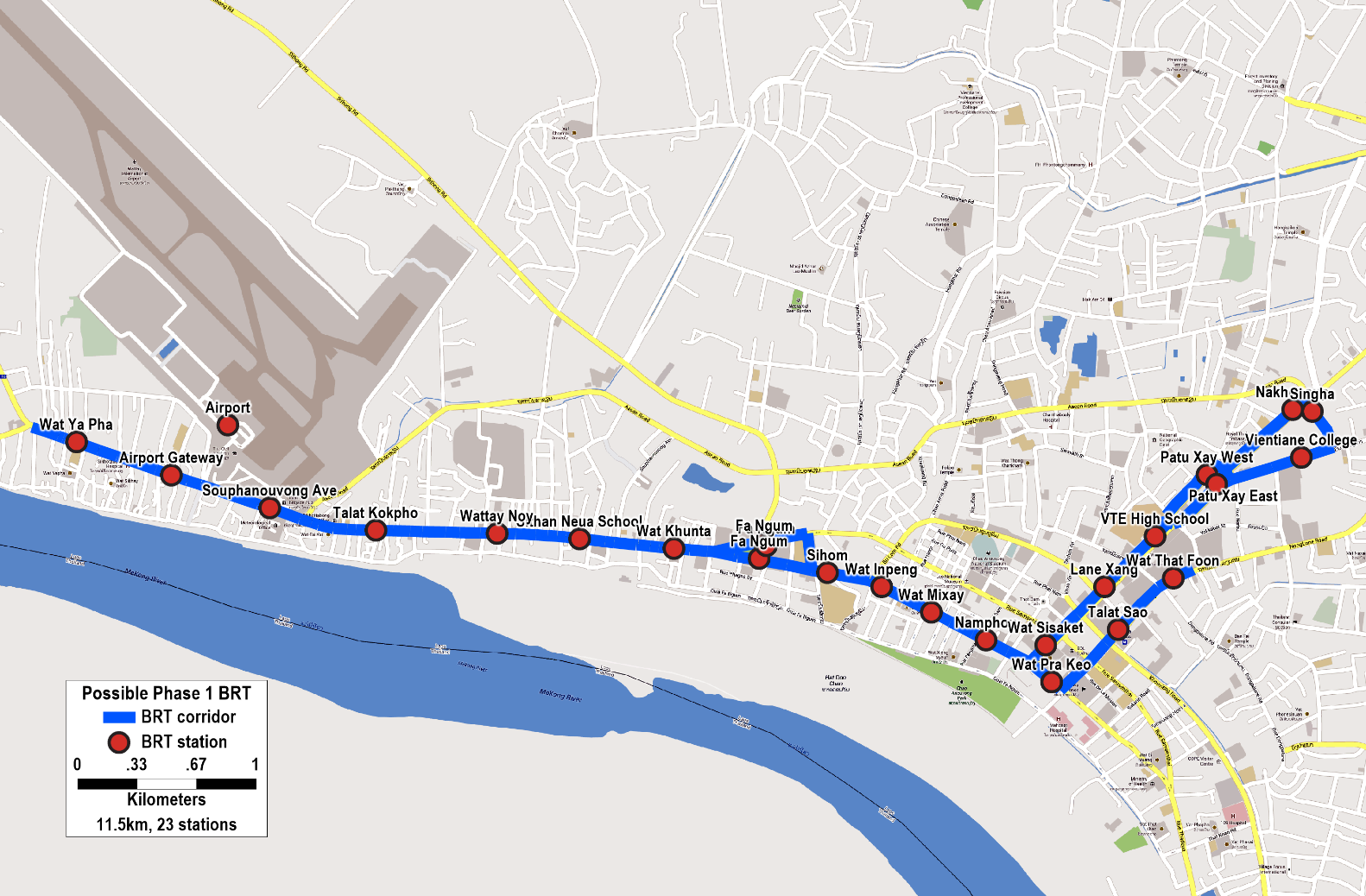 Fig. 25.49 The proposed medium capacity BRT system in Vientiane averages one station every 500 meters.