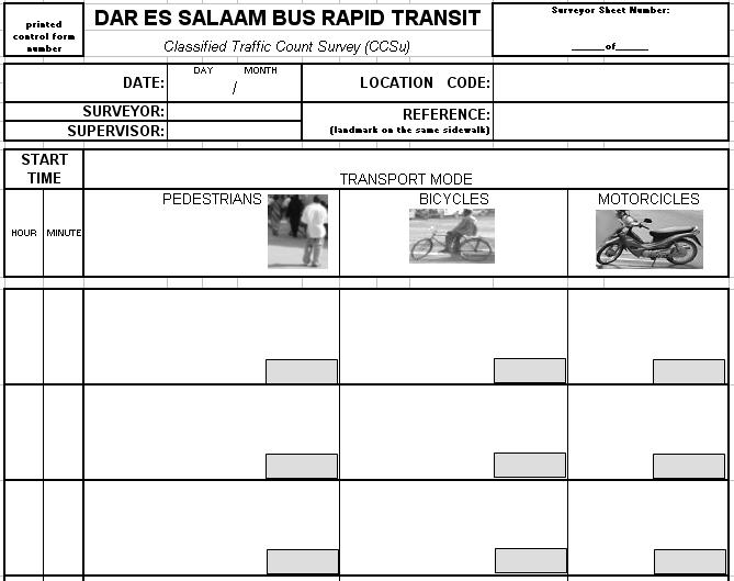 Fig. 4.8 Survey form for non-motorized modes and motorcycles in Dar es Salaam. Image