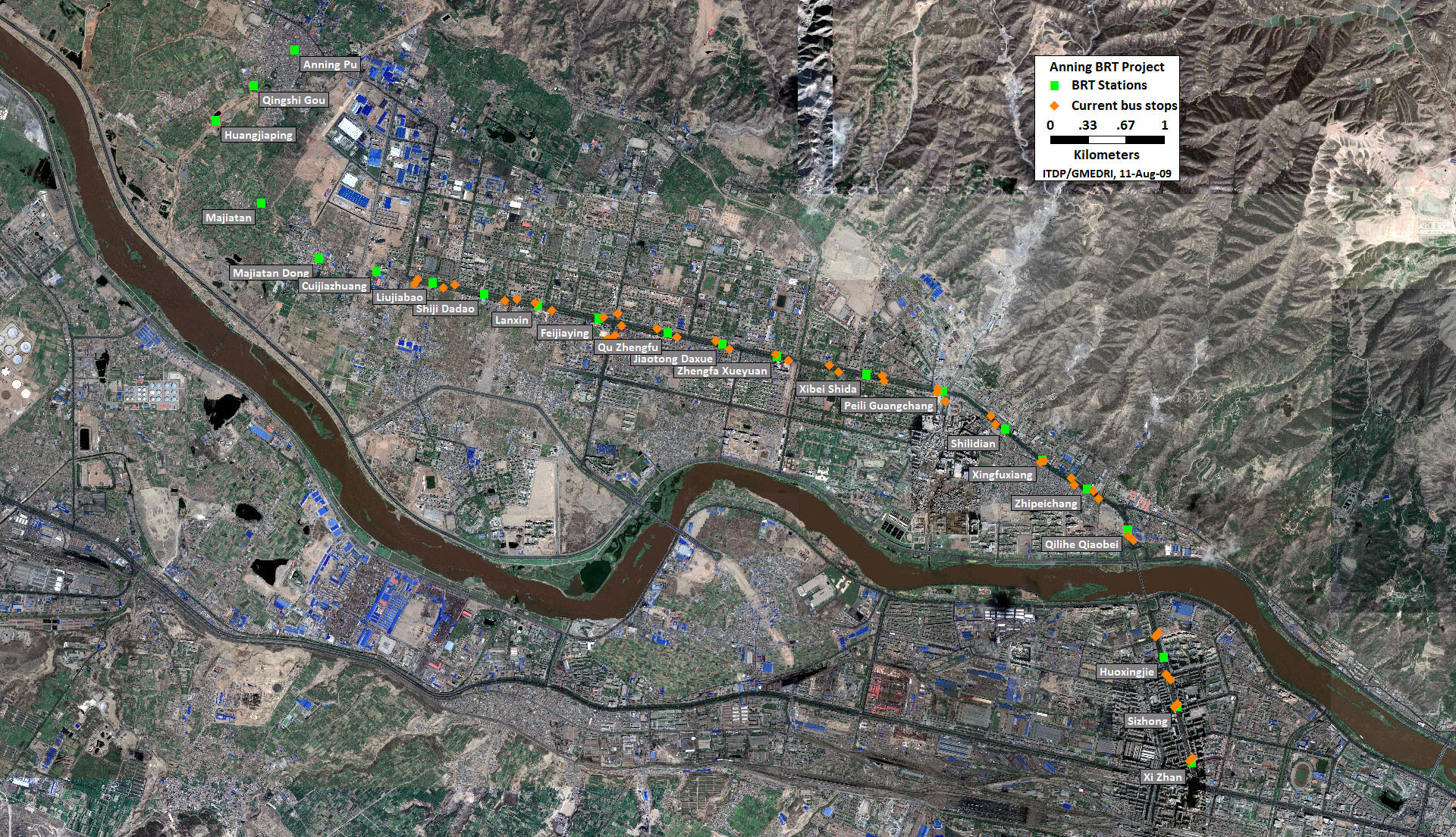 Fig. 25.51 Bus stop and BRT station locations during the BRT planning in Lanzhou.