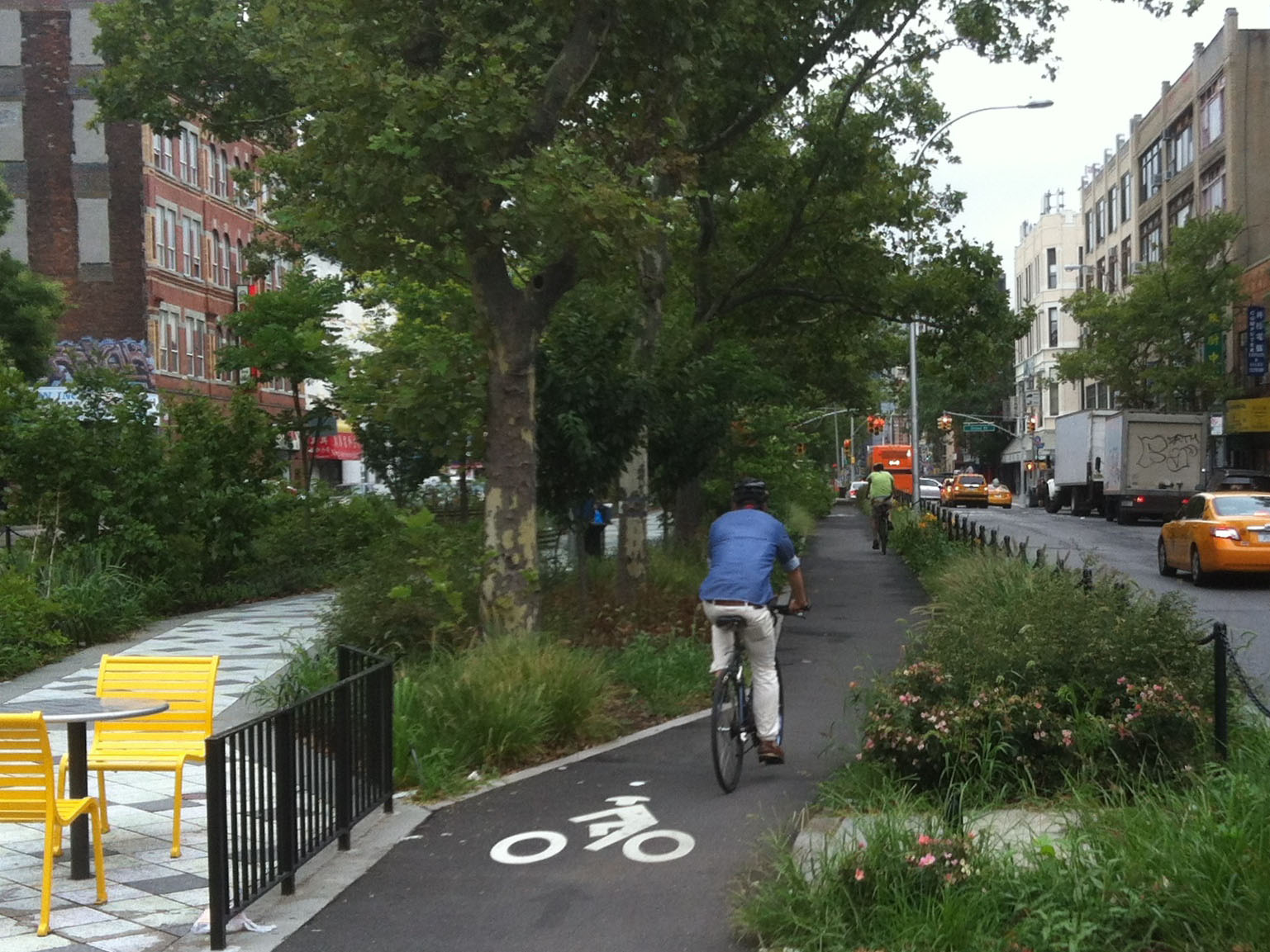 Fig. 31.18 Bike lane in the center of a boulevard in New York City.